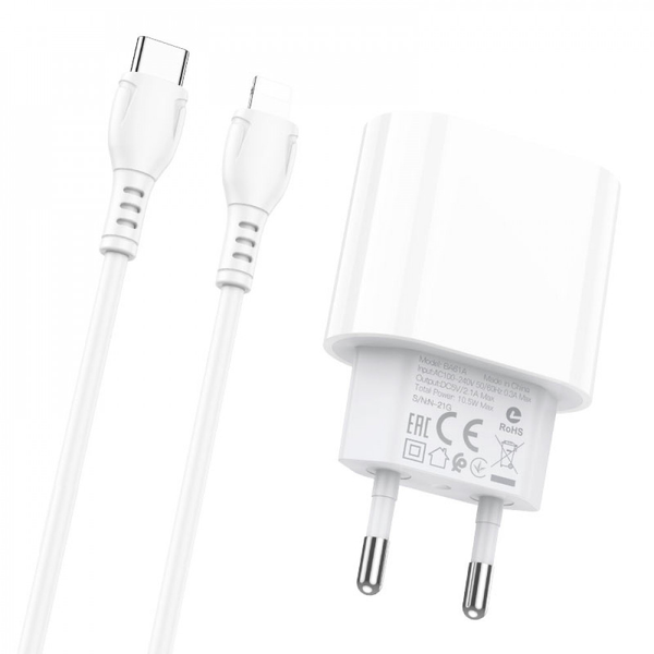 Сетевое зарядное устройство Borofone BA61A + кабель Type C to Lightning USB Type C 2.1A Белый 209-00080 фото