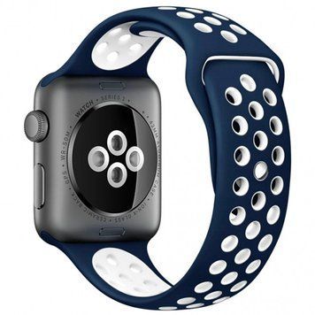 Силіконовий ремінець з перфорацією для Apple Watch 42/44/45/49 mm Синьо-білий 212-00158 фото