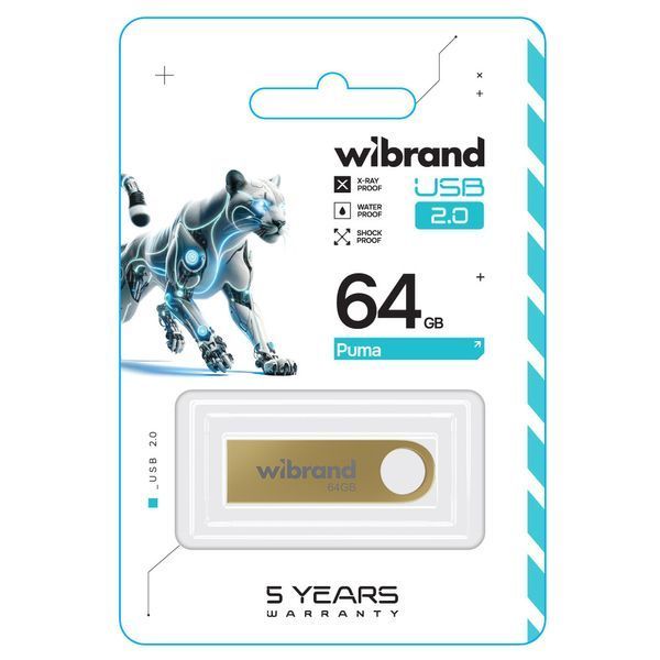 Флеш-накопичувач Wibrand USB 2.0 Puma 64Gb Gold WI2.0/PU64U1G фото