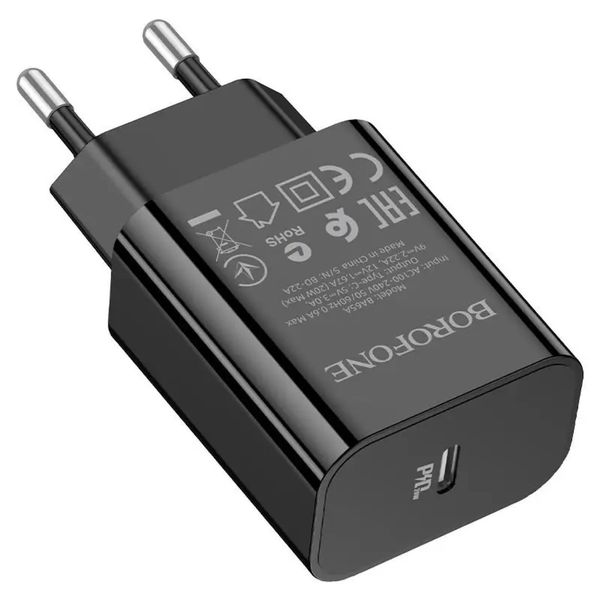 Сетевое зарядное устройство Borofone BA65A USB Type C 3A 20W Черный 209-00084 фото