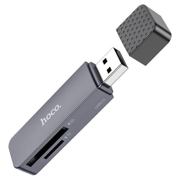 Кардрідер HOCO HB45 Spirit 2-in-1 USB 2.0 card reader Metal Gray 6942007620499 фото