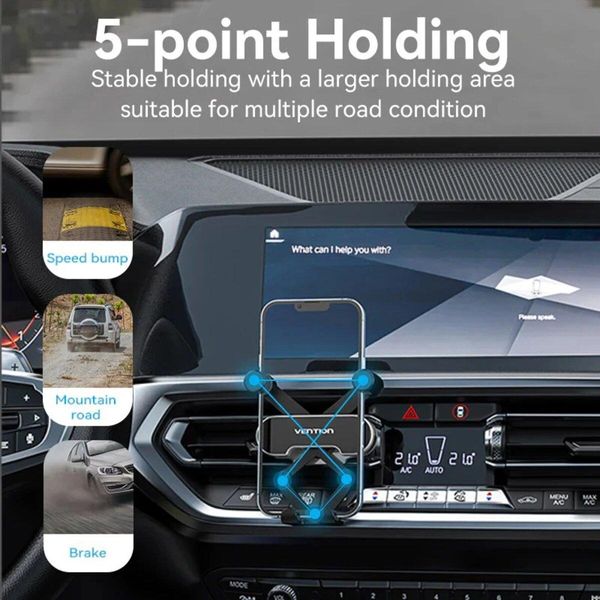 Автотримач для телефону Vention One Touch Clamping Car Phone Mount With Suction Cup Black Square Type (KCVB0) 656-00269 фото