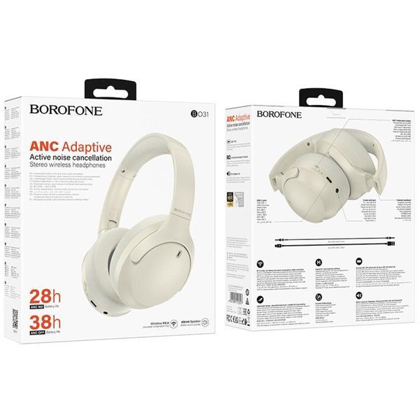 Бездротові накладні навушники BOROFONE BO31 Prestige active noise Reduction BT headphones Milky white 656-03792 фото