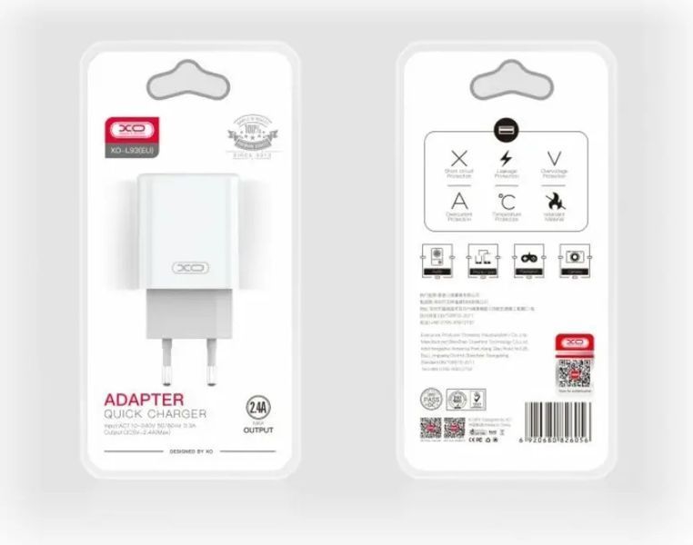 Сетевое зарядное устройство XO-L93(EU) USB 2.4A Белый 209-00086 фото
