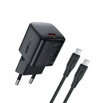 Мережевий зарядний пристрій з кабелем ACEFAST A117 PD20W mini GaN fast charger set(P16),black Black 6974316286509 фото
