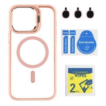 Чохол TPU+PC+Metal Stand Case with MagSafe and Camera Lenses для iPhone 15 Pro Max Pink 214-03718 фото
