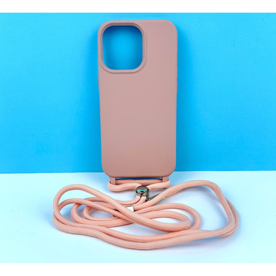Силиконовый чехол CORD для iPhone 14 Plus с шнурком Пудровый 208-01327 фото