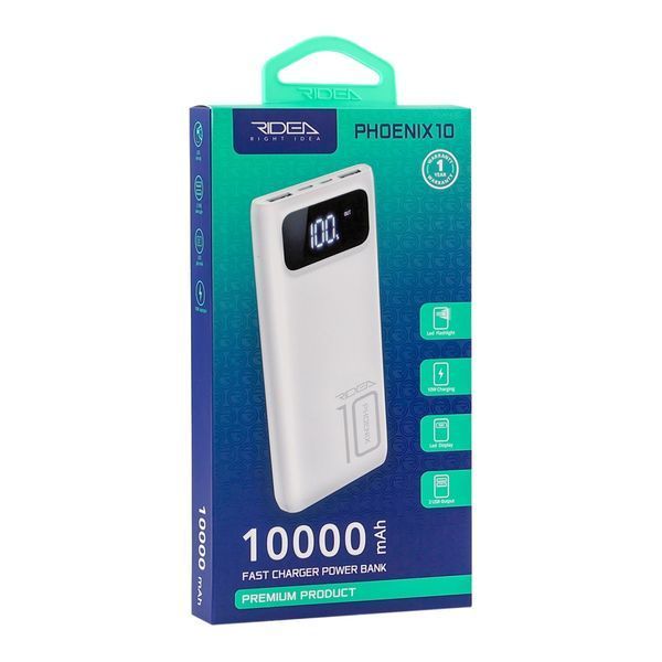 Power Bank Ridea RP-D10L Phoenix10 10W digital display + lamp 10000 mAh White 216-00194 фото