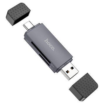 Кардрідер HOCO HB45 Spirit 2-in-1 USB/Type-C 2.0 card reader Metal Gray 6942007620512 фото