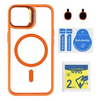 Чохол TPU+PC+Metal Stand Case with MagSafe and Camera Lenses для iPhone 14 Orange 214-03655 фото