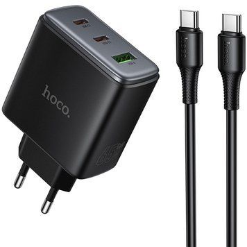 МЗП Hoco C160A Upgrade PD65W+QC3.0 (1USB-A/2C) + кабель Type-C to Type-C Black ILSO-00000086194-1 фото