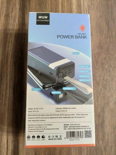 Портативний акумулятор Power Bank WUW Y114 2 USB+Type-C 40000mAh Чорний 216-00023 фото