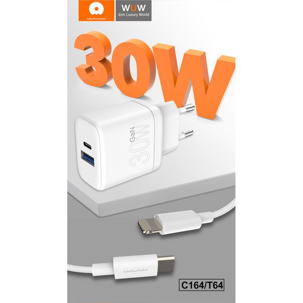 Комплект быстрой зарядки для iPhone WUW T64 Type-C to Lightning 30W Белый 209-00262 фото