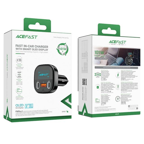 Автомобільний зарядний пристрій ACEFAST B5 101W (2C+A) metal car charger with OLED smart display 656-00369 фото