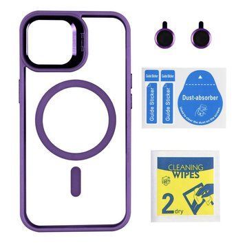 Чохол TPU+PC+Metal Stand Case with MagSafe and Camera Lenses для iPhone 14 Plum 214-03657 фото