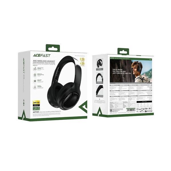 Бездротові накладні навушники ACEFAST H5 active noise cancelling wireless headset Black 6974316284277 фото