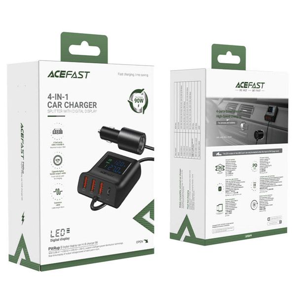 Автомобільний зарядний пристрій ACEFAST B8 digital display car HUB charger 656-00371 фото