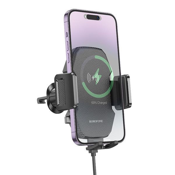 Держатель для мобильного с БЗП BOROFONE BH213 Adelante Wireless Fast Charging Car Holder(Air Outlet) Black 656-00529 фото