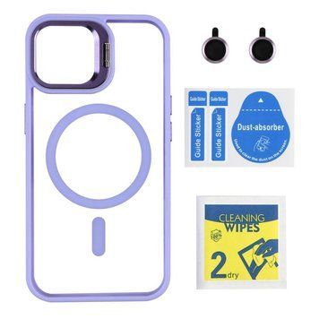 Чохол TPU+PC+Metal Stand Case with MagSafe and Camera Lenses для iPhone 14 Purple 214-03658 фото