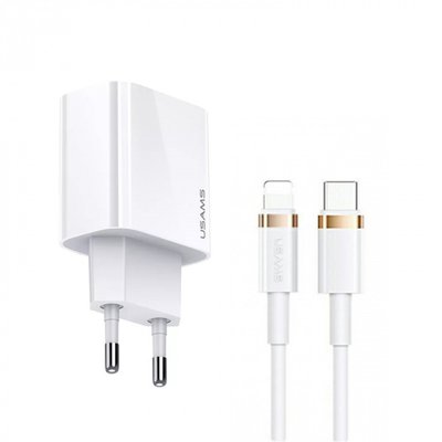 Комплект быстрой зарядки для iPhone Usams T49 Type-C to Lightning PD20W Белый 209-00265 фото