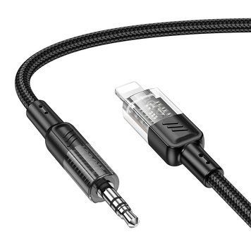 Аудiокабель HOCO UPA27 iP to 3.5mm male, nylon braid, 1.2m, Black 6942007612524 фото