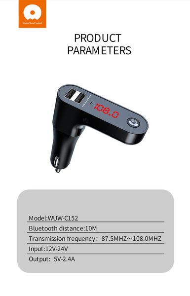 FM-модулятор/Автомобильное зарядное устройство для WUW C152 2USB 2.4A Bluetooth Черный 215-00002 фото