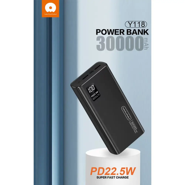 Повербанк зі швидкою зарядкою 30000mAh WUW Y118 |2USB/Type-C Чорний 216-00048 фото