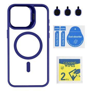 Чохол TPU+PC+Metal Stand Case with MagSafe and Camera Lenses для iPhone 15 Pro Max Dark Blue 214-03713 фото