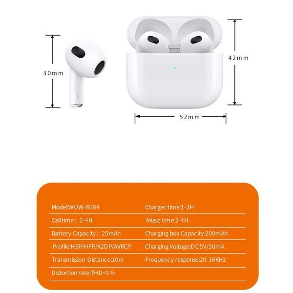 Бездротові навушники WUW EARBUDS R184 TWS Білі 202-00298 фото