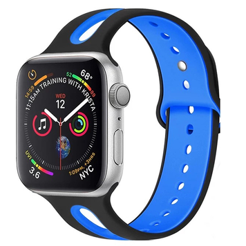 Силиконовый ремешок Sport для Apple Watch 42/44/45/49 mm Черно-синий 212-00405 фото