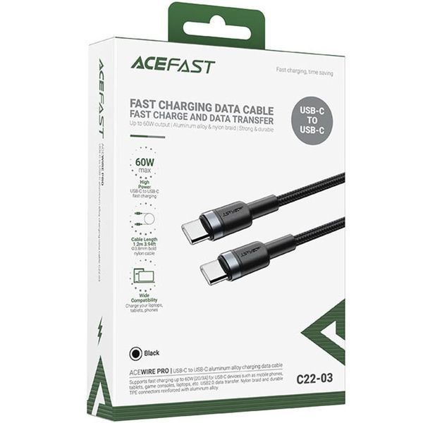 Дата кабель Acefast C22-03 Type-C to Type-C 60W (1.2m) Black ILSO-00000085432-1 фото