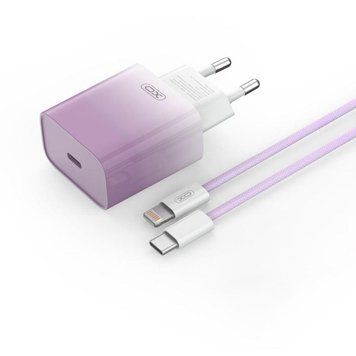 Мережевий зарядний пристрій XO CE18 1Type-C PD/QC 30W Type-C to Lightning 1m Фіолетовий 209-00355 фото