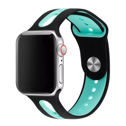 Силиконовый ремешок Sport для Apple Watch 42/44/45/49 mm Черно-бирюзовый 212-00406 фото