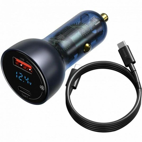 Автомобільний зарядний пристрій Baseus Particular Digital Display QC+PPS Car Charger 65W Dark Gray Cable(Type-C toType-C100W 1m) 656-00550 фото