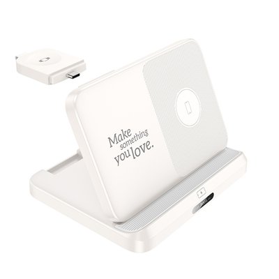 Беспроводное зарядное устройство Hoco CQ7 Pass folding 3-in-1 для iPhone, Samsung, Xiaomi 15W Белое 209-00271 фото