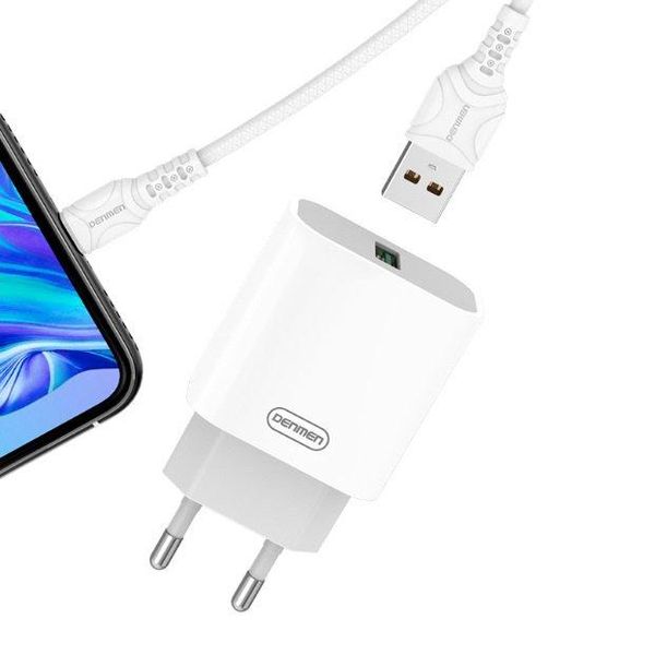 Сетевое зарядное устройство Denmen DC07L QC3.0 18W 1USB 3.6A + кабель Lightning 1 м Белый 209-00108 фото